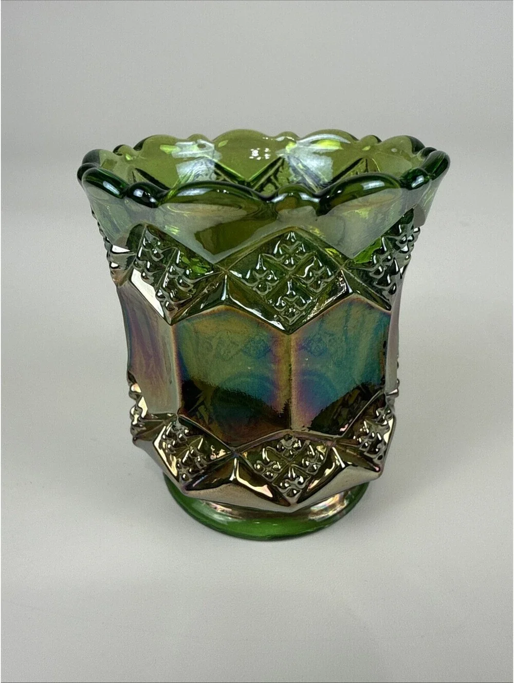 Imperial Green Carnival Glass 3 In 1 Three in One Toothpick Holder Vintage